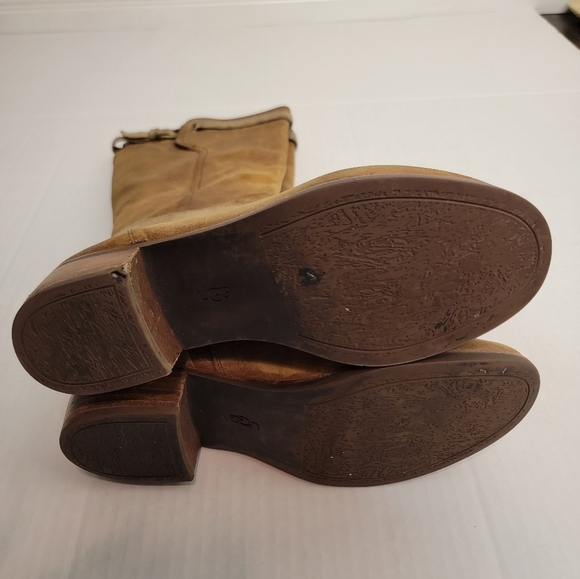 Ugg Darcie Ridding Boots 9.5 Leather Brown Distressed Tall Side Zip 1004172 - Picture 7 of 13